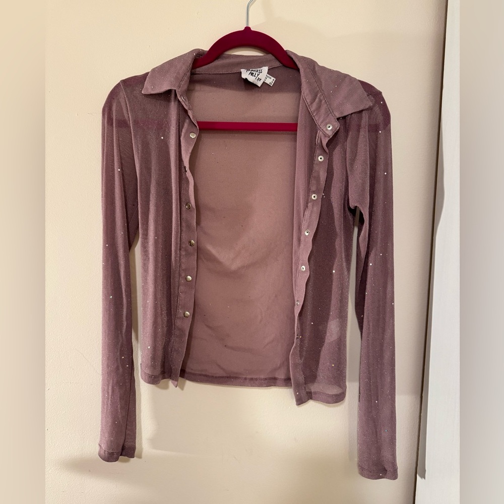 Princess Polly Shimmery Sparkly Purple button down